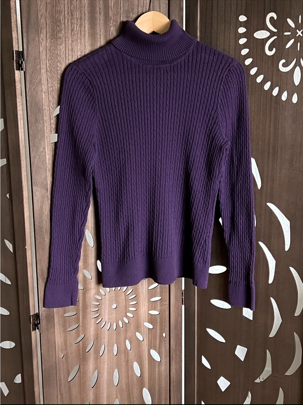 JEANNE PIERRE Purple Ribbed Turtleneck Sweater
